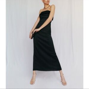 Reformation Johan Satin Dress in Black | Size 8